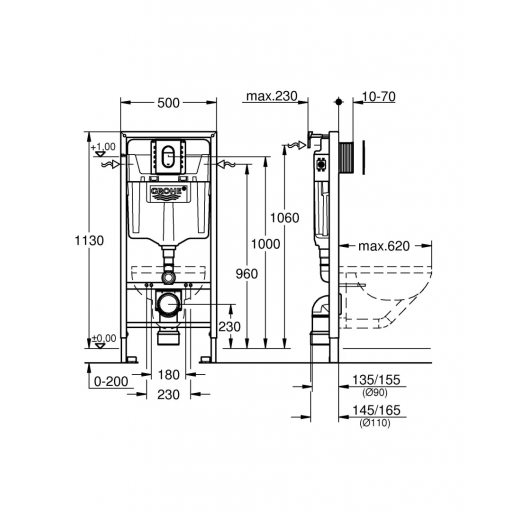 Инсталляция для подвесного унитаза GROHE Rapid SL с кнопкой 39504000